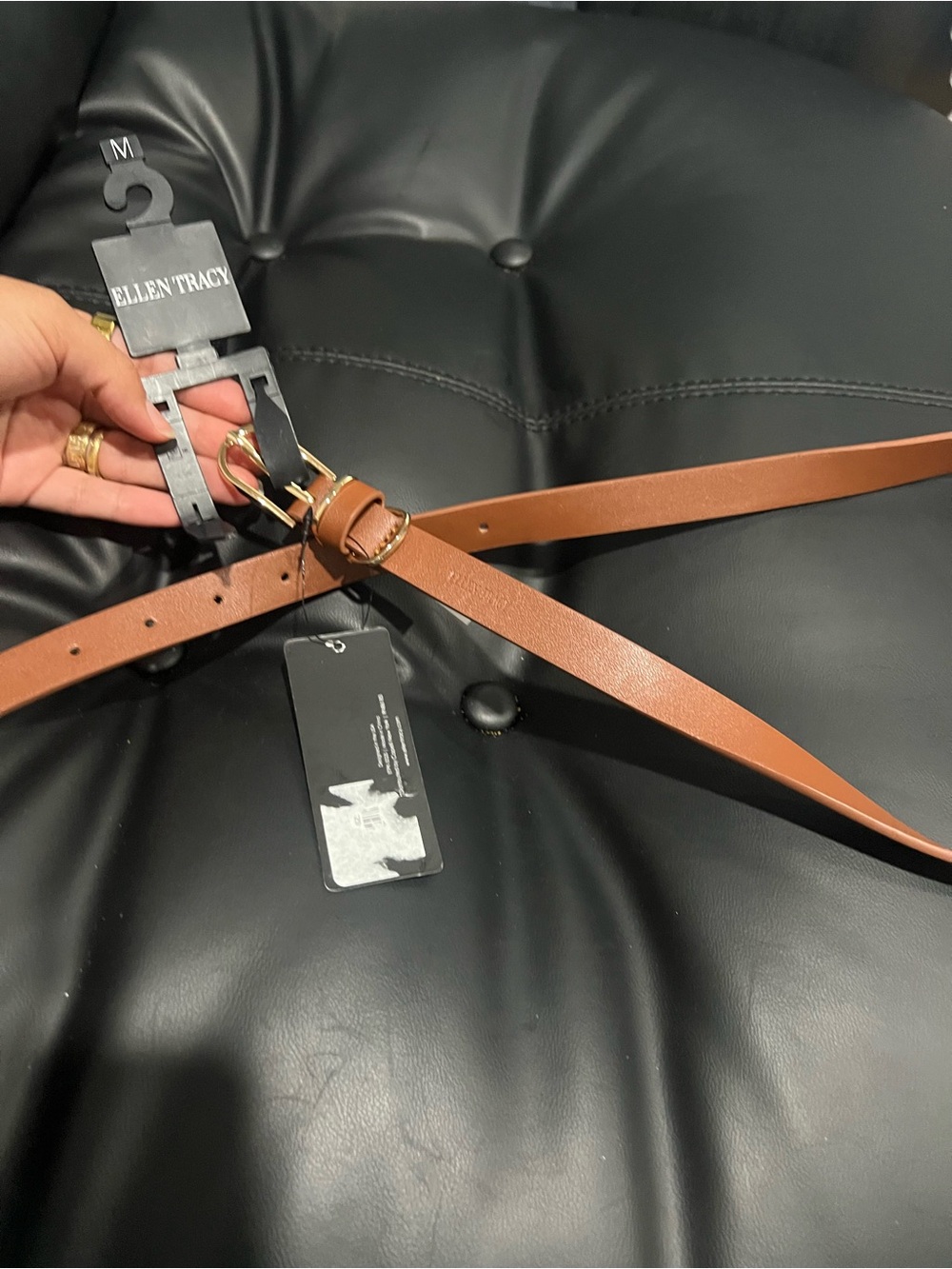 Ellen Tracy Brown Leather Belt with Gold Buckle